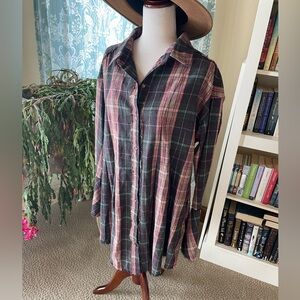 Easel brown and pink bell sleeve flannel tunic